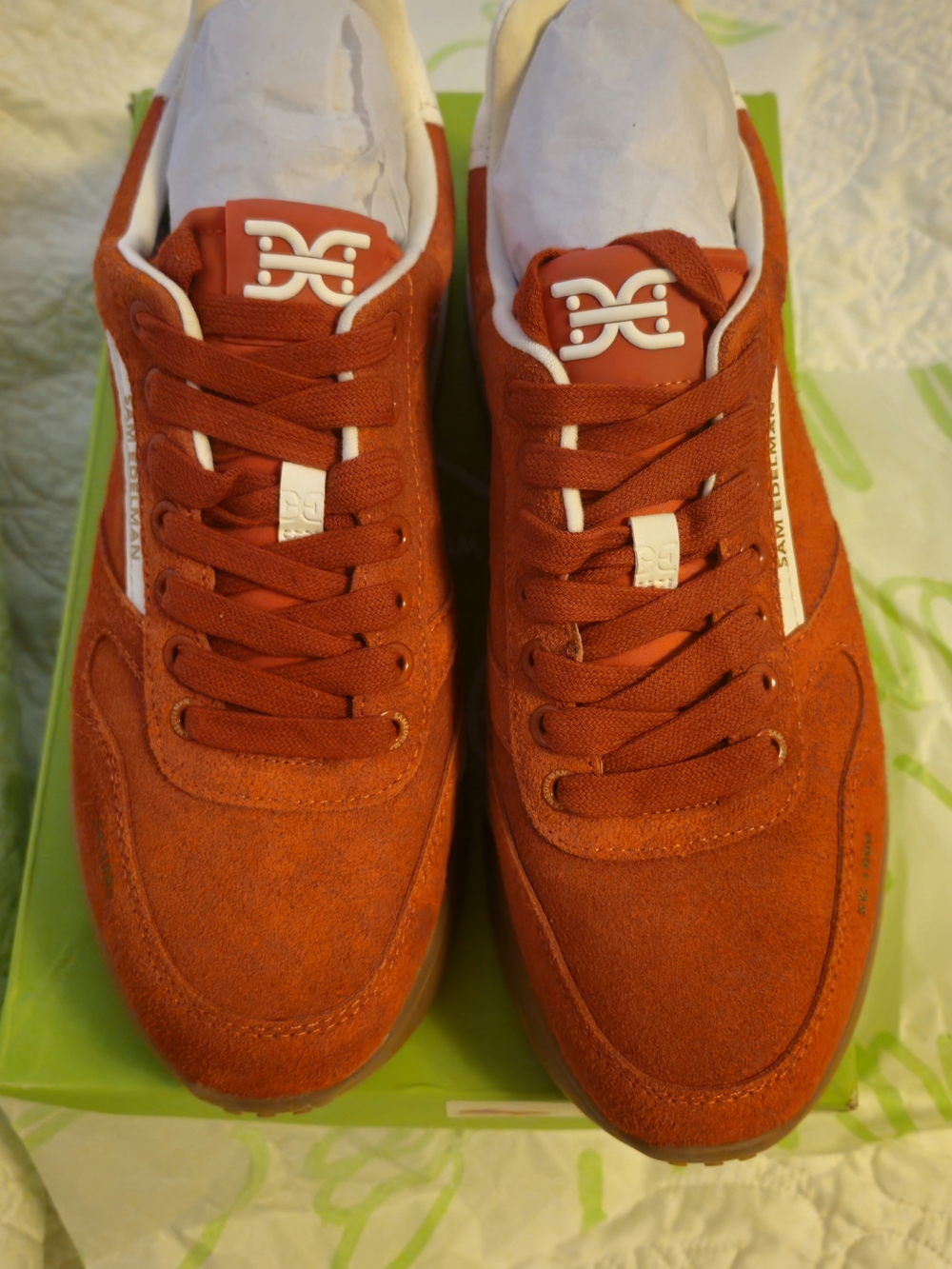 WOMENS 11-Sam Edelman Tango Red Suede Lace-Up Sneakers with White Trim-BRAND NEW